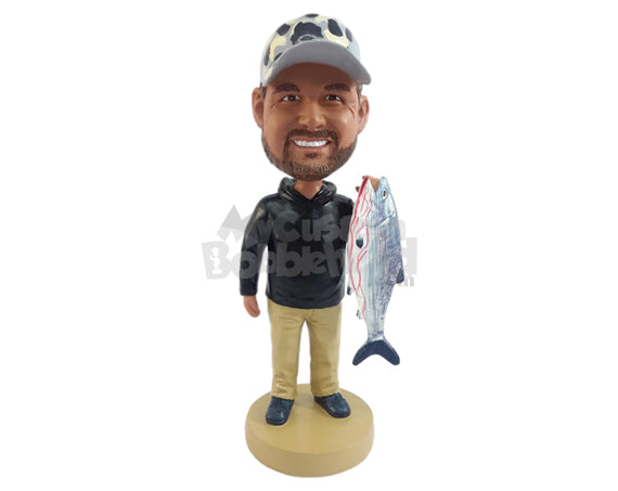 Custom Bobblehead Stylish fisherman holding a big fish in one hand - Sports & Hobbies Fishing Personalized Bobblehead & Action Figure Custom Bobblehead Stylish fisherman holding a big fish in one hand - Sports & Hobbies Fishing Personalized Bobblehead & Action Figure